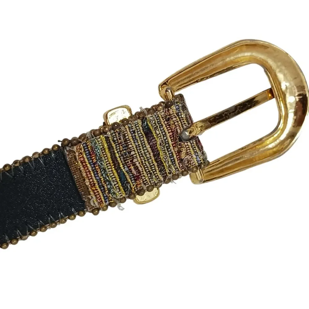 Vintage Aimee Lynn Belt Golden Tapestry Woven Sz‎ Large Artsy Mid Century Modern